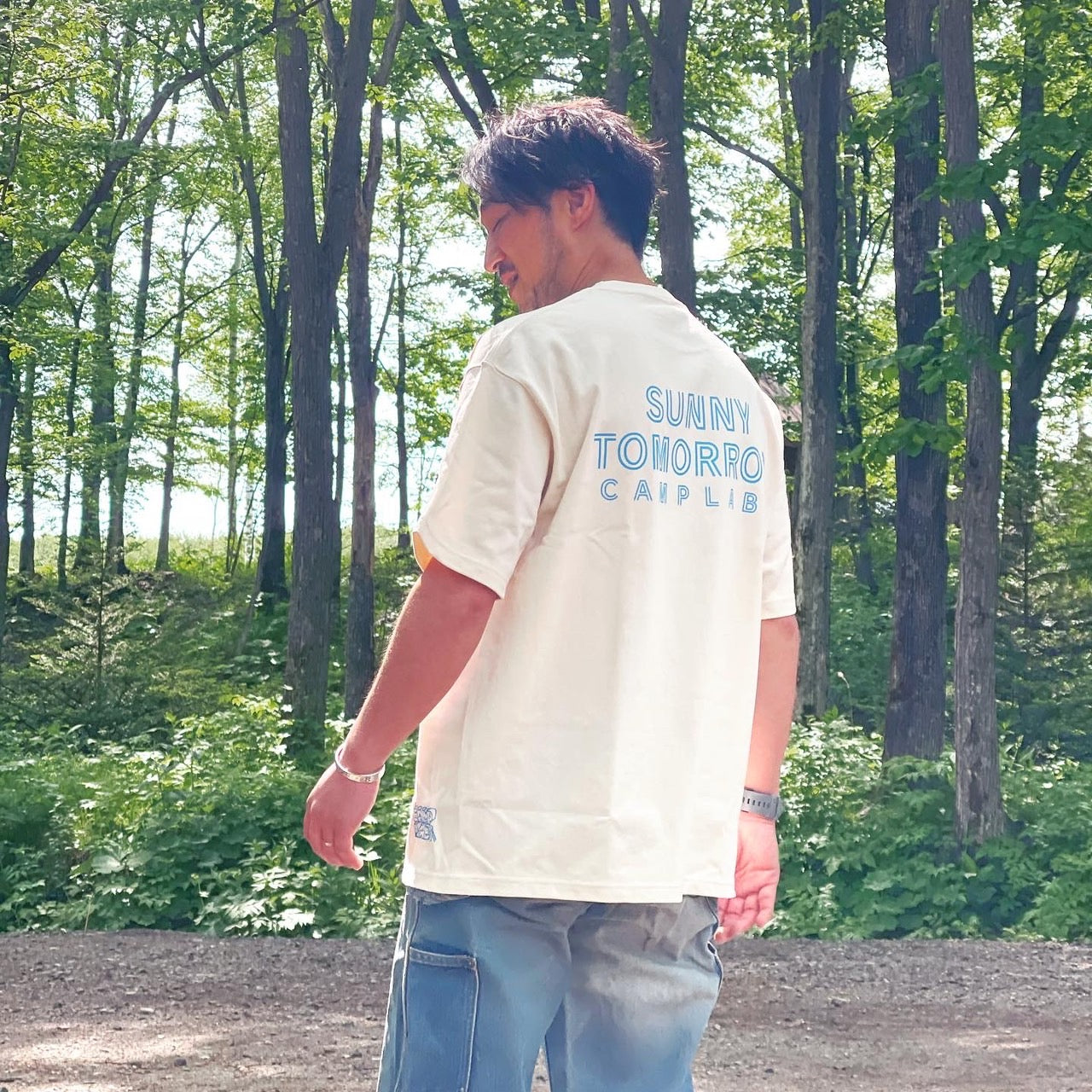 CAMPLABO SUNNY TOMORROW Tシャツ アイボリー×ブルー